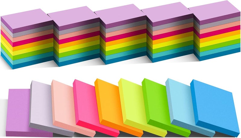 TKTB (54 Pads) Mini Sticky Notes 1.5x2 in, 9 Colors Bright Strong Adhesive Post, Suitable for School, Home, Office, Clean Removal - Image 1